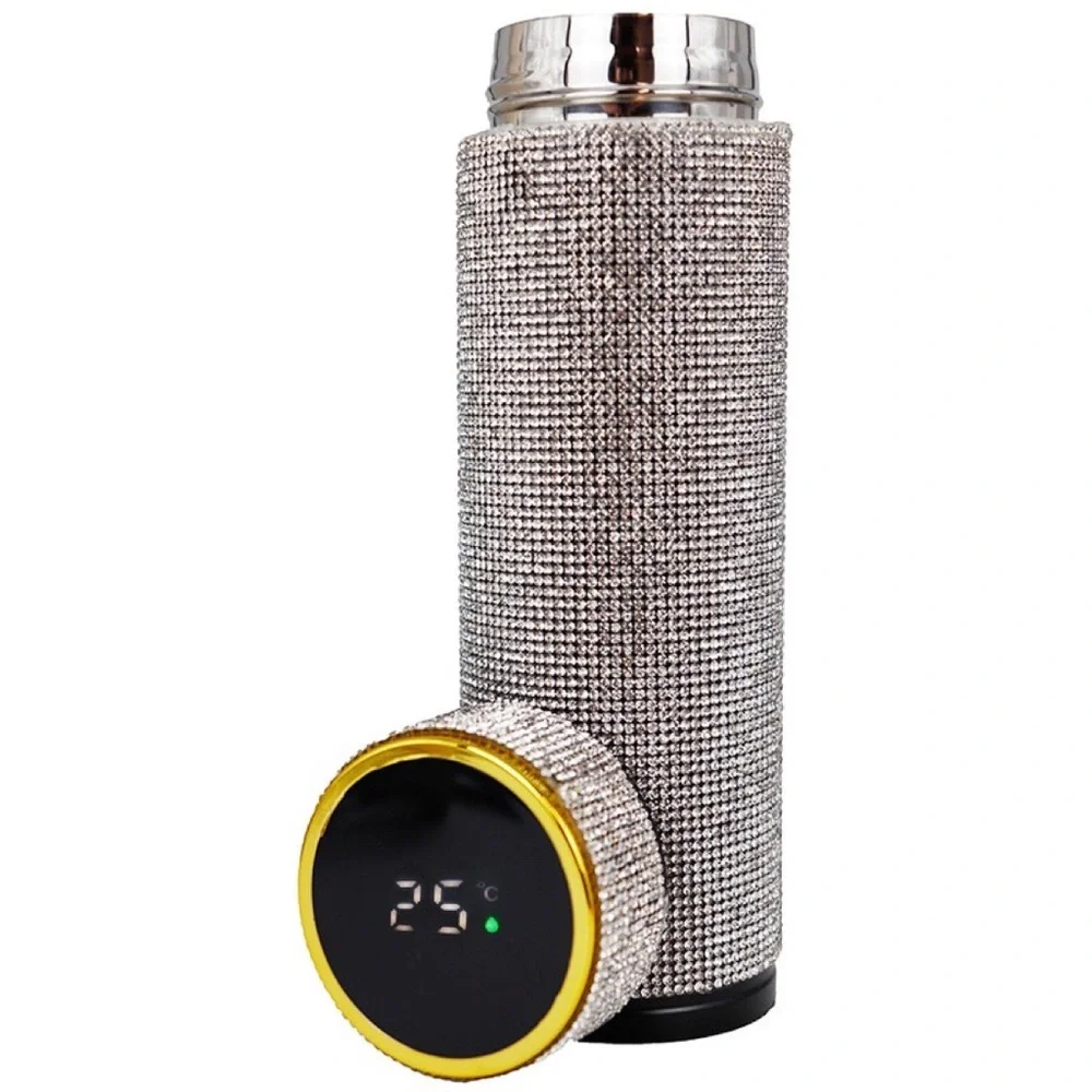 Rhinestone Embellished Insulated Stainless Steel Tumbler Thermal Coffee Thermos